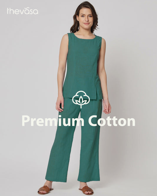 Forest Green Sleeveless Short Length Solid Co-ord Set