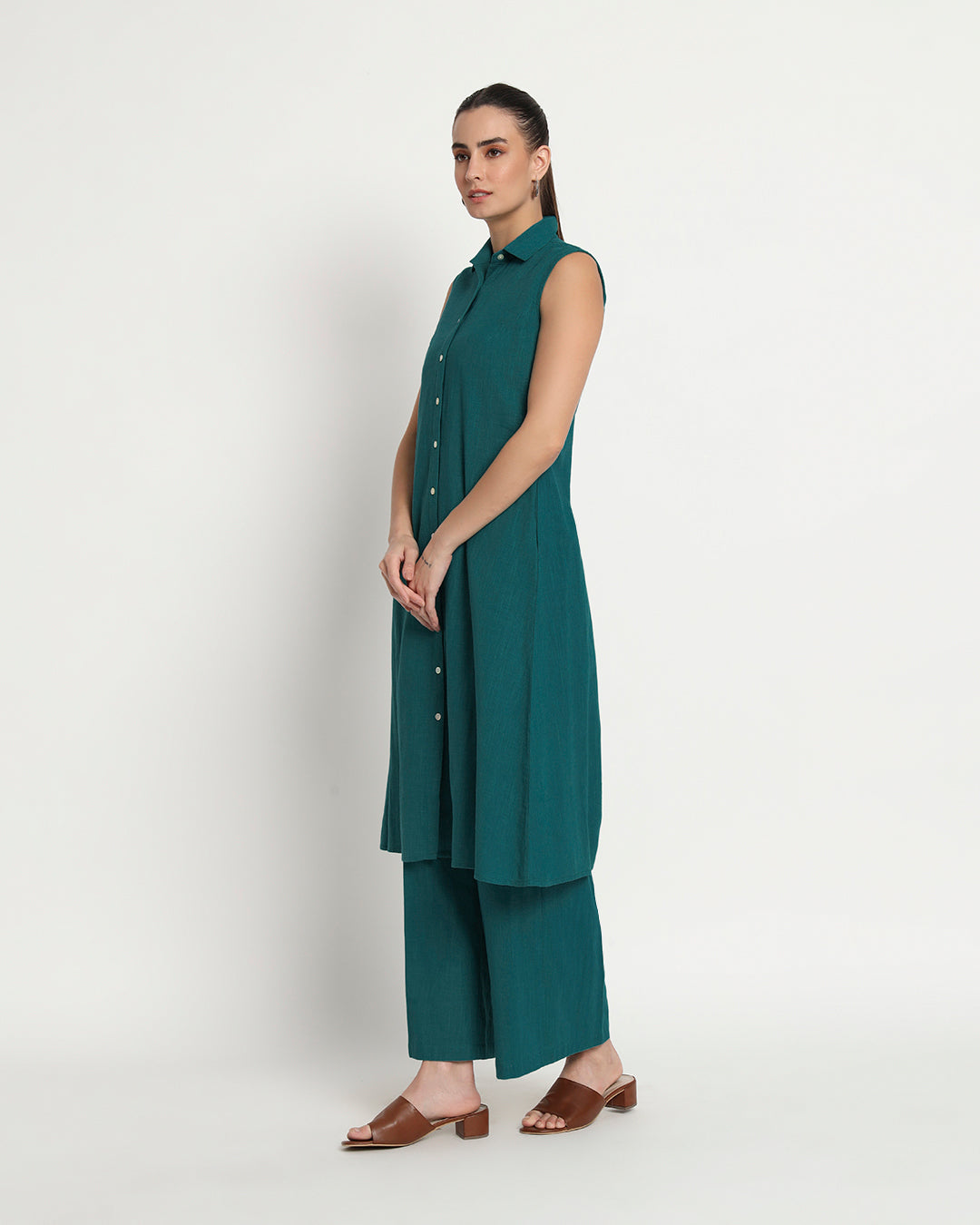 Deep Teal Artful A-Line Solid Co-ord Set