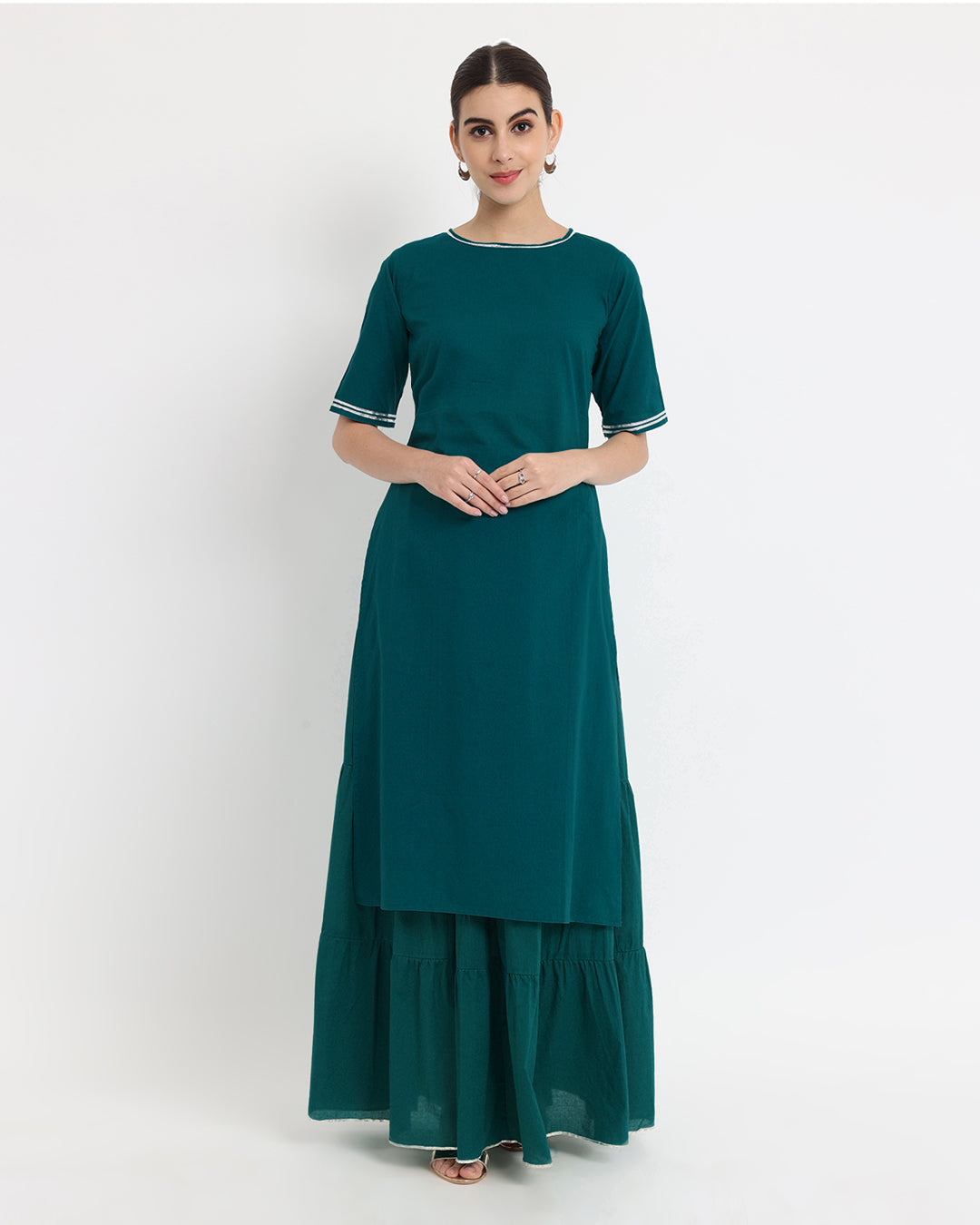 Deep Teal Tiered Lace Skirt Kurta Co-ord Set