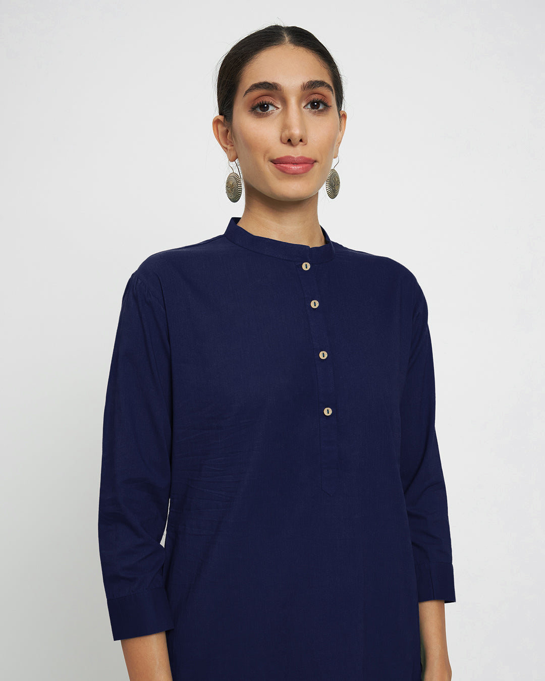 Midnight Blue Modern Mandarin Collar Solid Co-ord Set