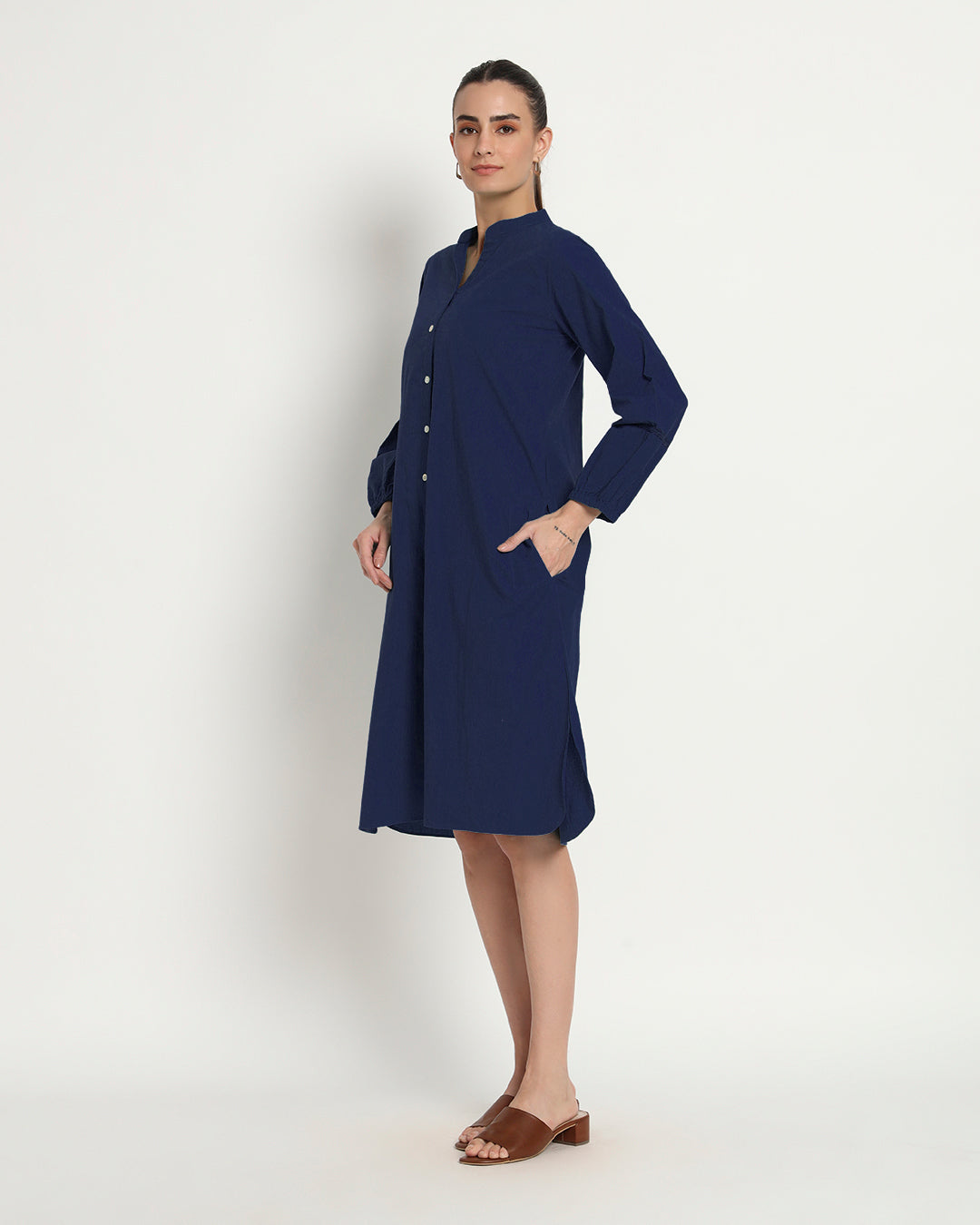 Midnight Blue Modish Elegance Notch Neck Dress