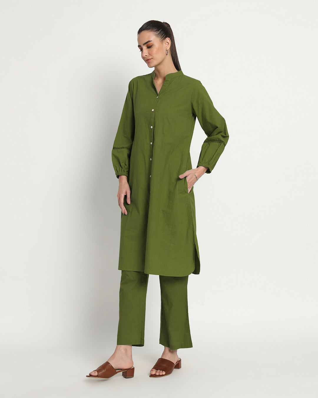 Greening Spring Modish Elegance Notch Neck Solid Co-ord Set