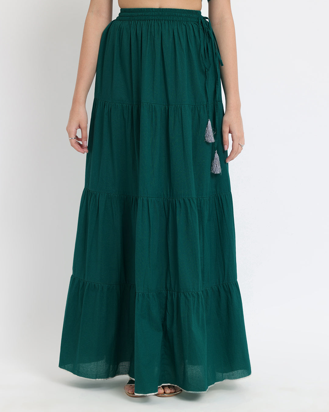 Deep Teal Tiered Lace Skirt Kurta Co-ord Set
