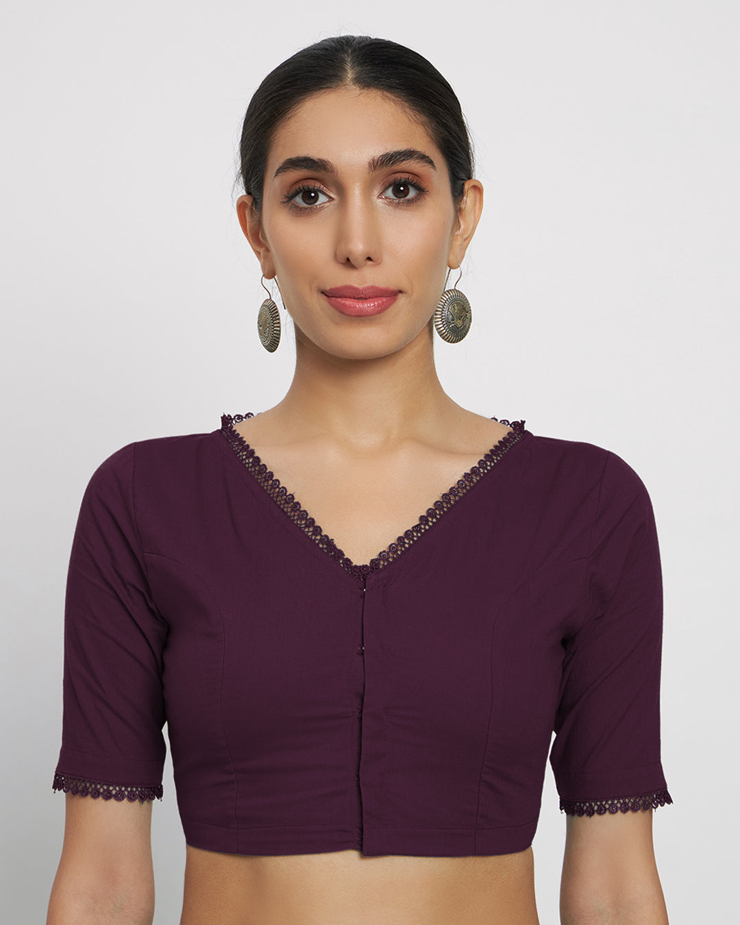 Combo: Plum Passion & Sage Green V Neck Lace Medley Blouse- Set of 2