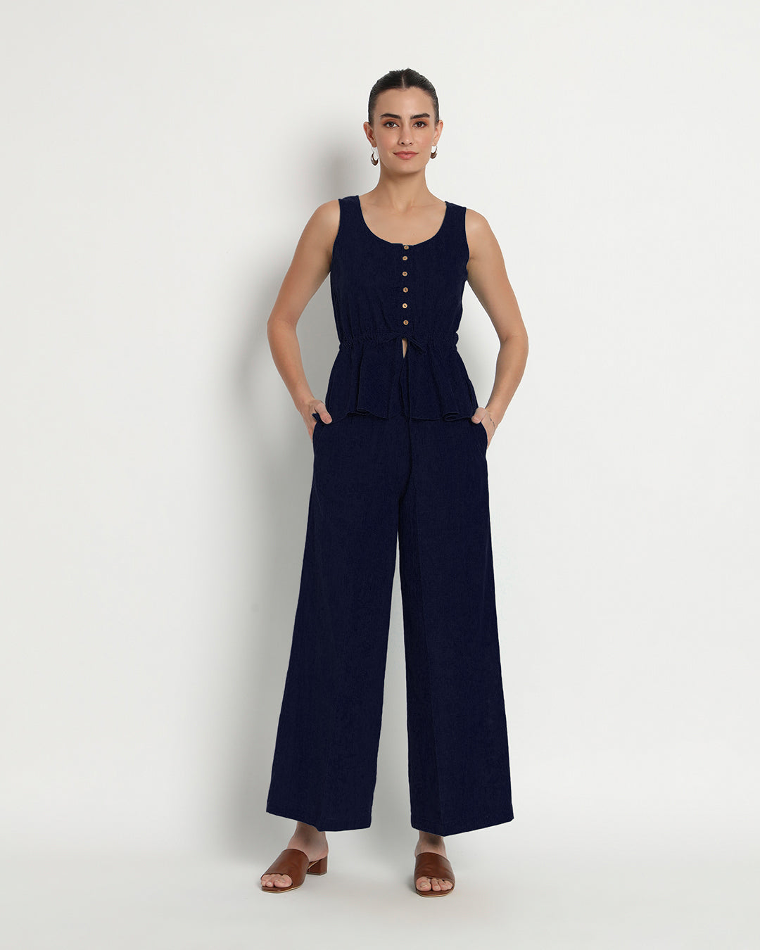Midnight Blue Peplum Paradise Solid Co-ord Set