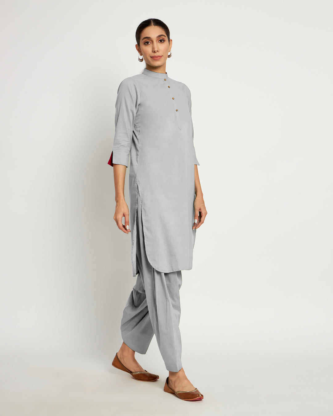 Iced Grey Band Collar Neck Solid Kurta (Without Bottoms)
