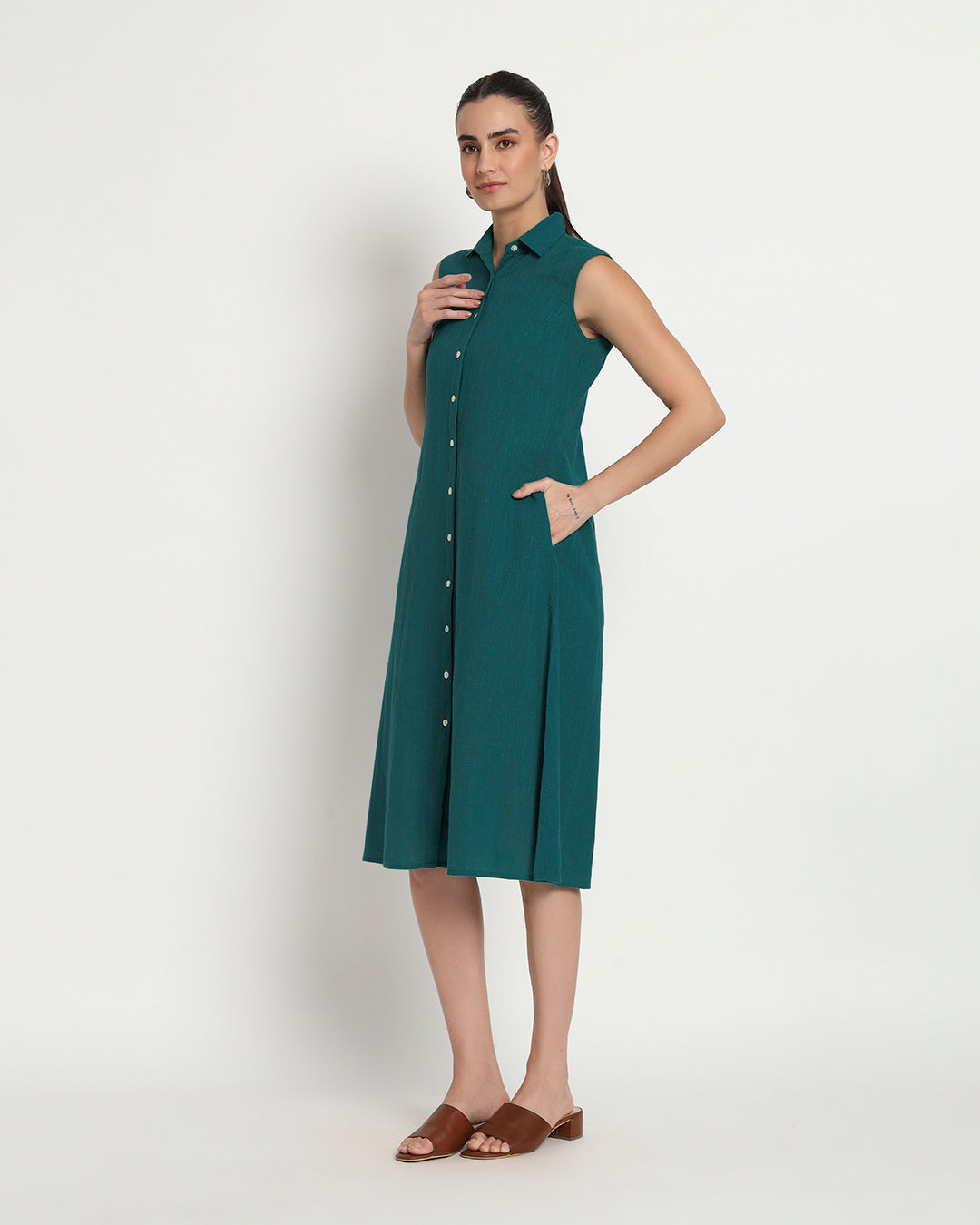 Deep Teal Artful A-Line Dress