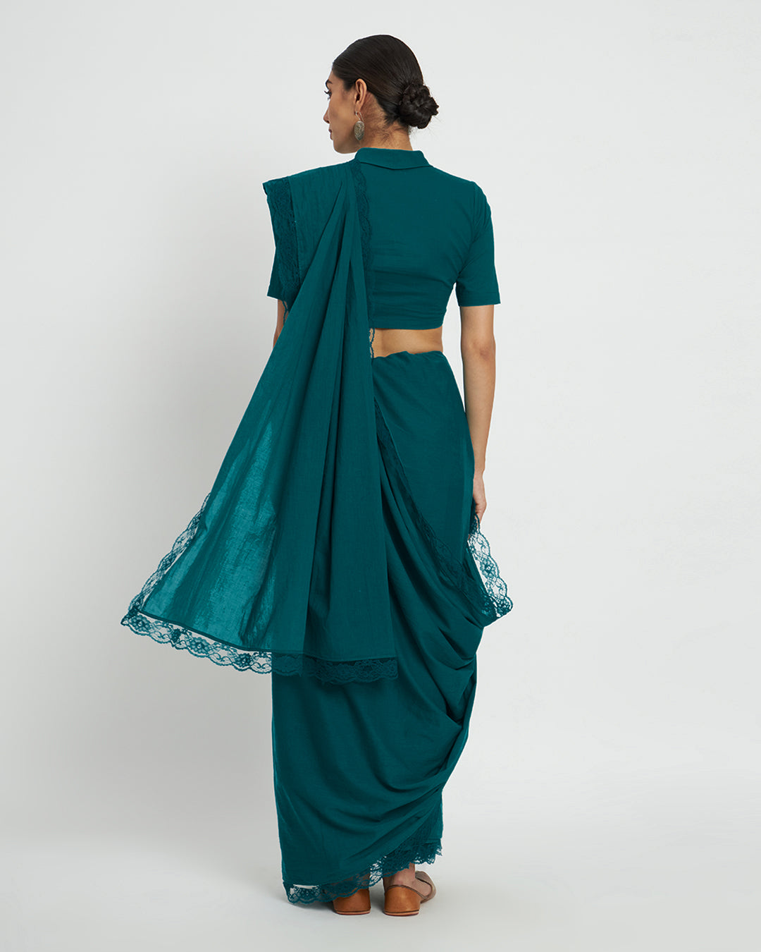 Deep Teal Lace Medley Cotton Saree