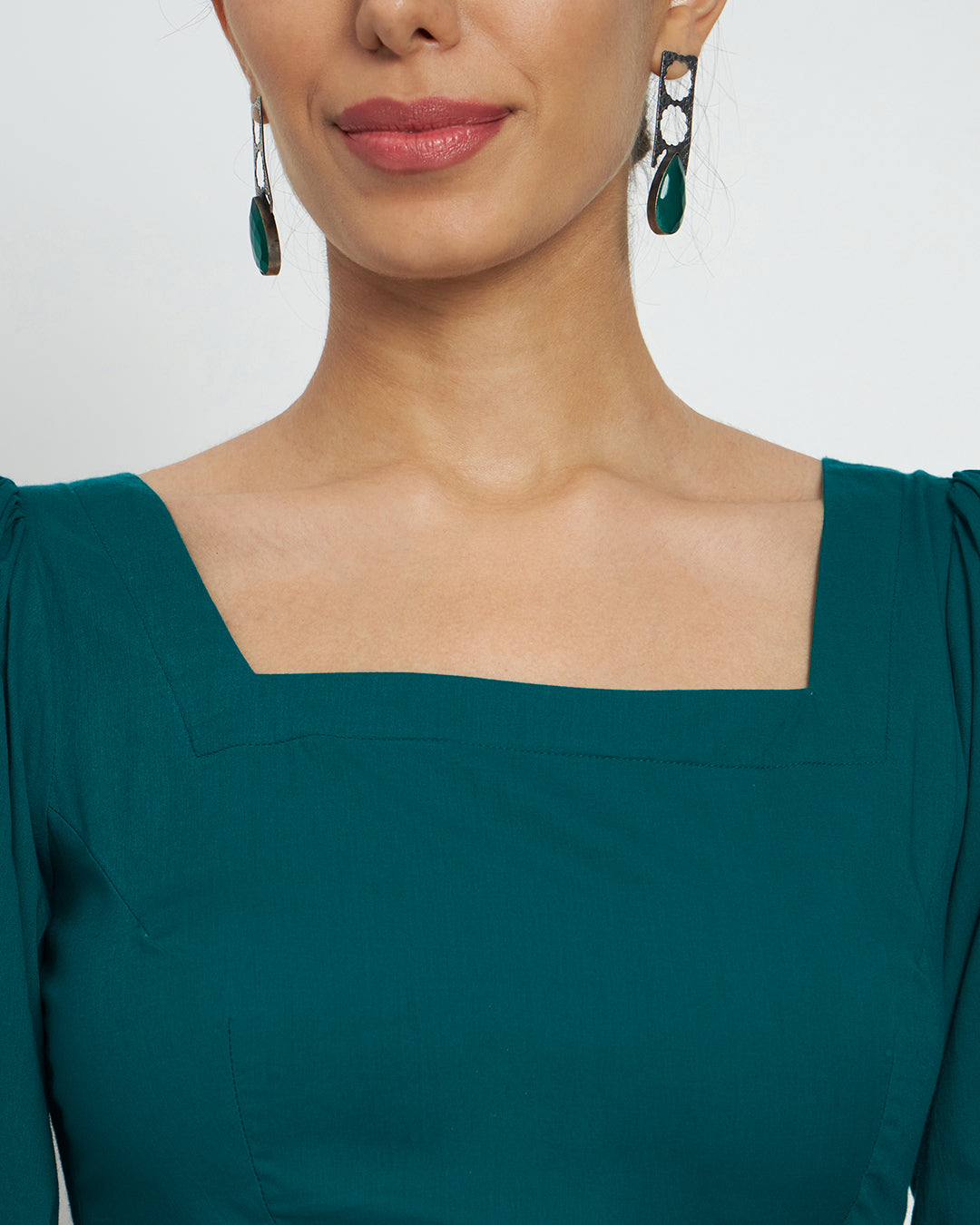 Combo: Black & Sage Green Squared Sleekness Blouse- Set of 2