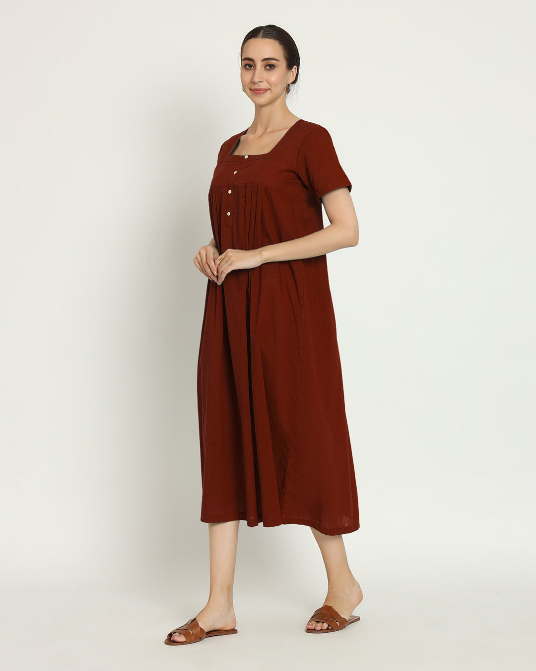 Combo: Russet Red & Lilac Square Neck Serenity Nightdress- Set Of 2
