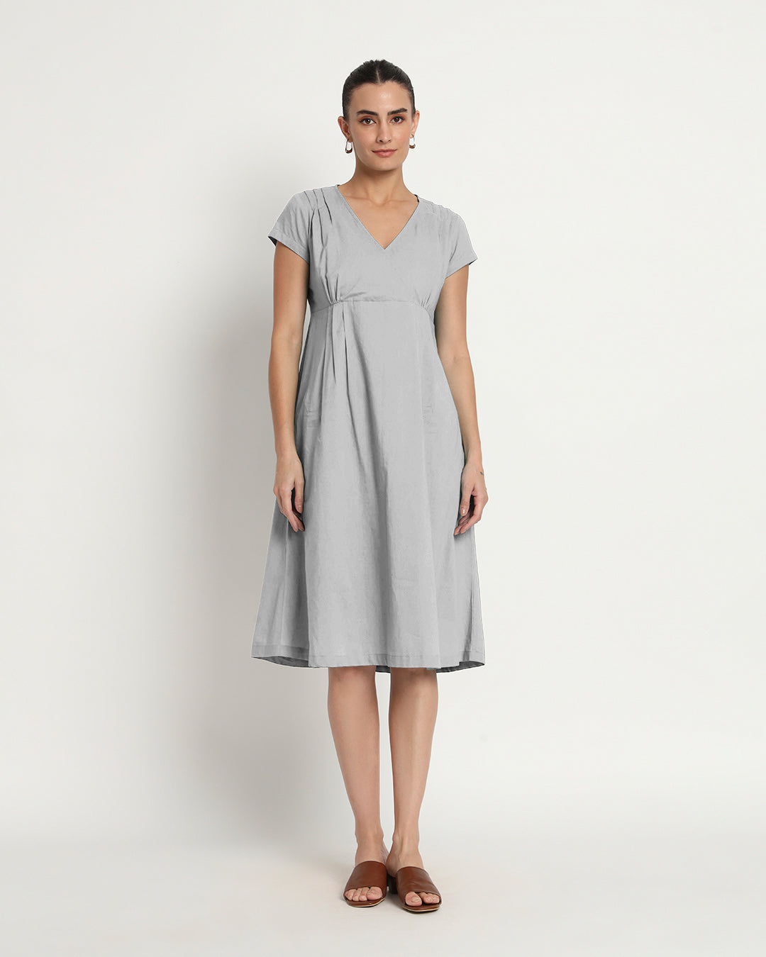 Iced Grey Voguish Verve V Neck Dress