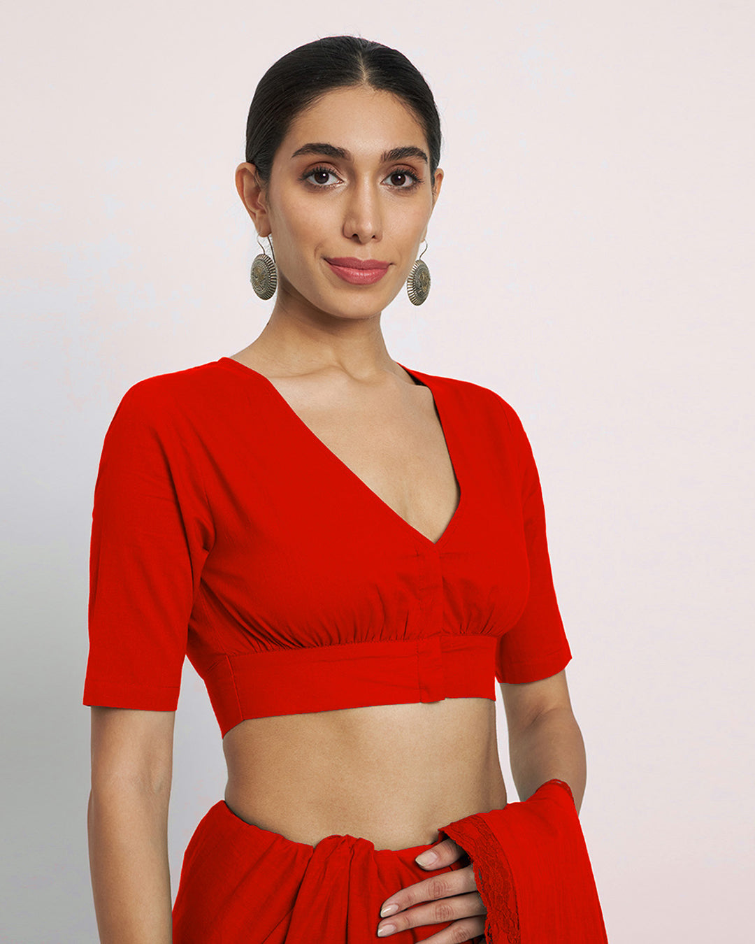 Red Rayon Graceful Pleat Blouse