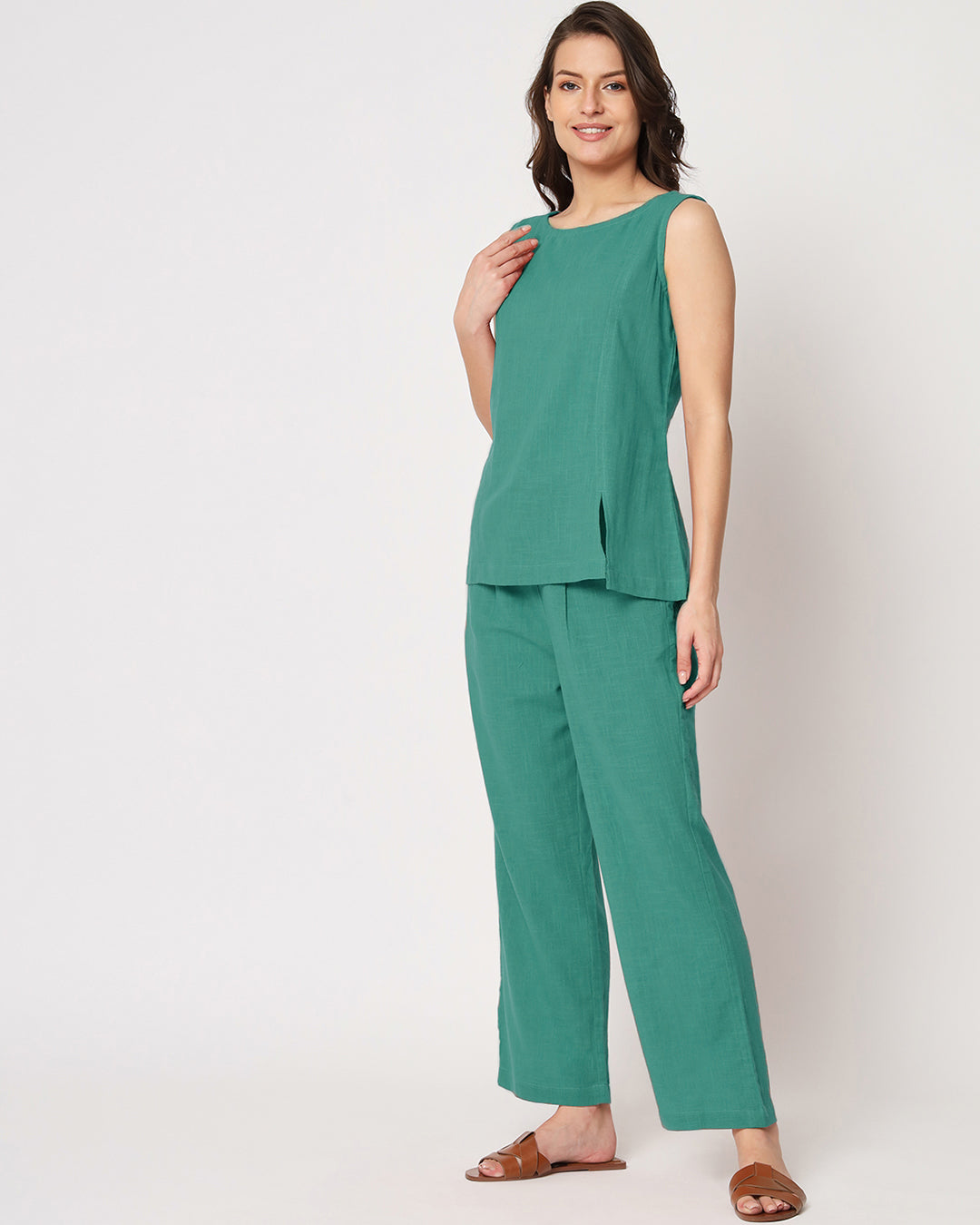 Valley Vista Sleeveless Short Length Solid Co-ord Set