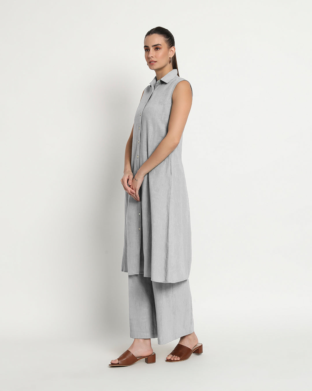 Iced Grey Artful A-Line Solid Co-ord Set