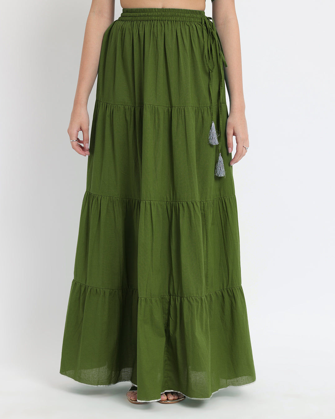 Greening Spring Tiered Lace Royal Wrap Fusion Co-ord Set