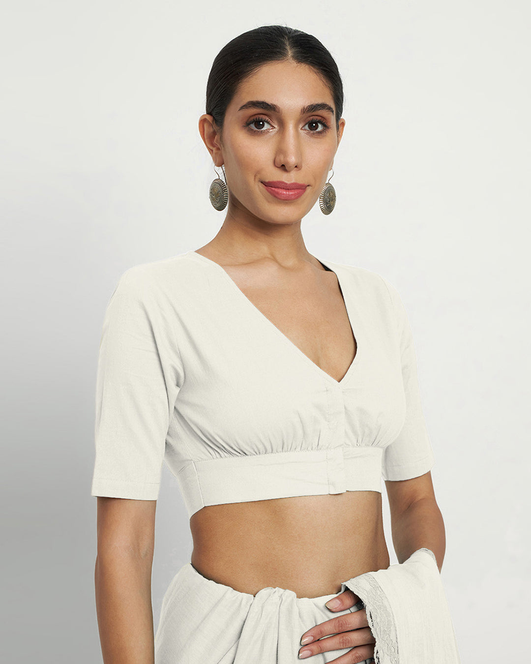 White Rayon Graceful Pleat Blouse