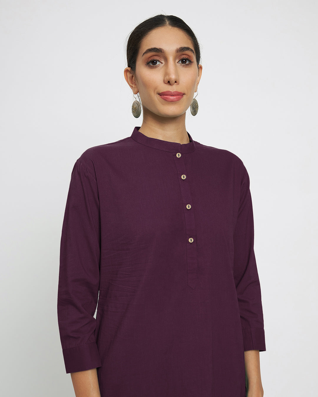 Plum Passion Modern Mandarin Collar Solid Kurta (Without Bottoms)