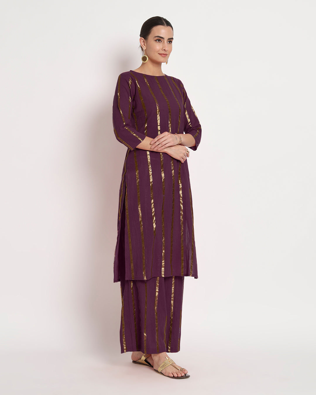 Plum Passion Glisten Round Neck Gala Co-ord Set