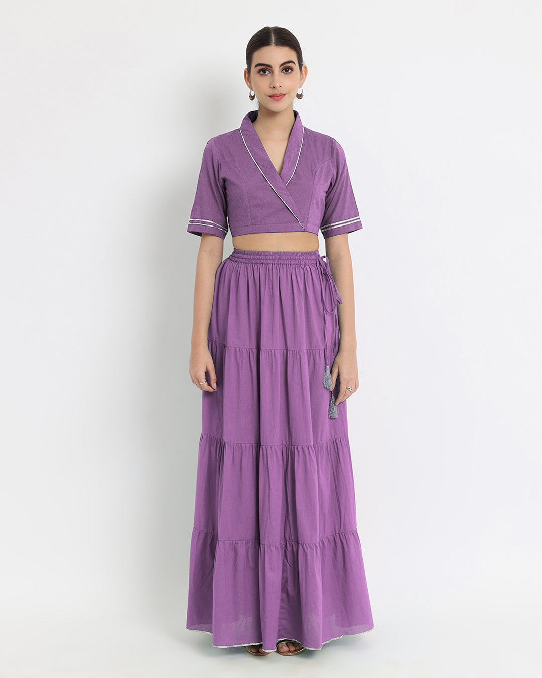 Wisteria Purple Tiered Lace Royal Wrap Fusion Co-ord Set