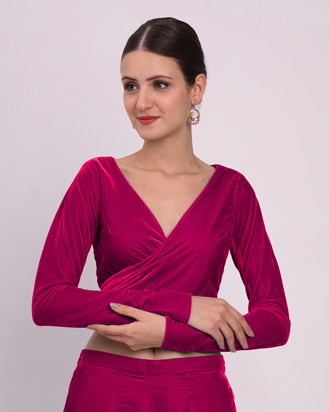 Queen's Gulabi Knotty By Nature Velvet Blouse