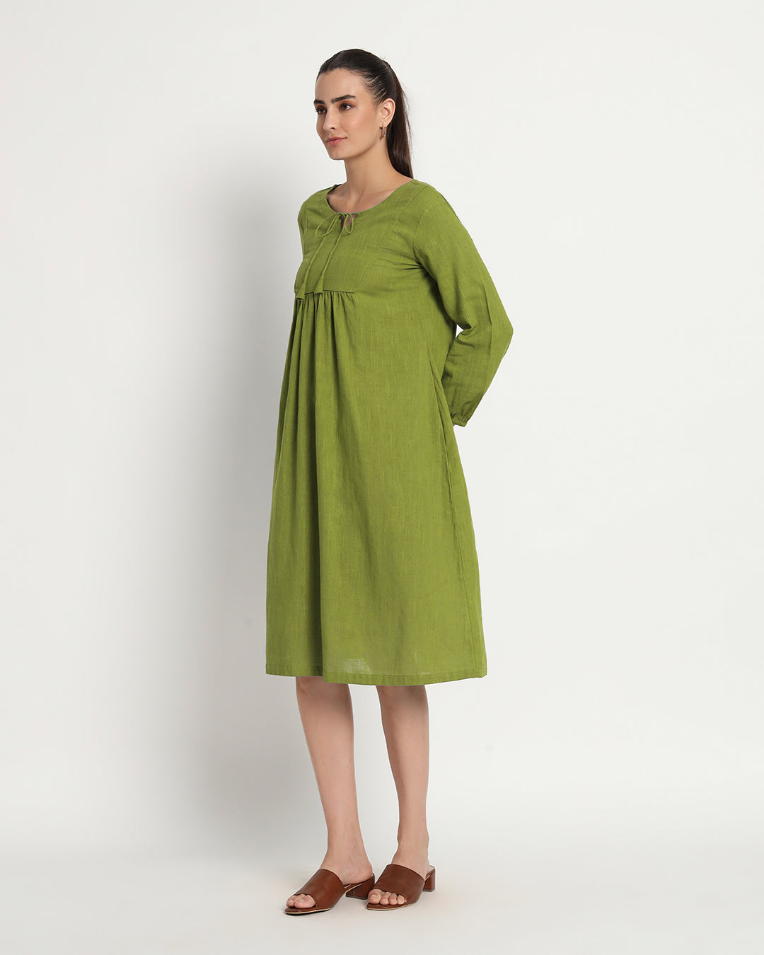 Sage Green Playful Tie-Up Neck Dress