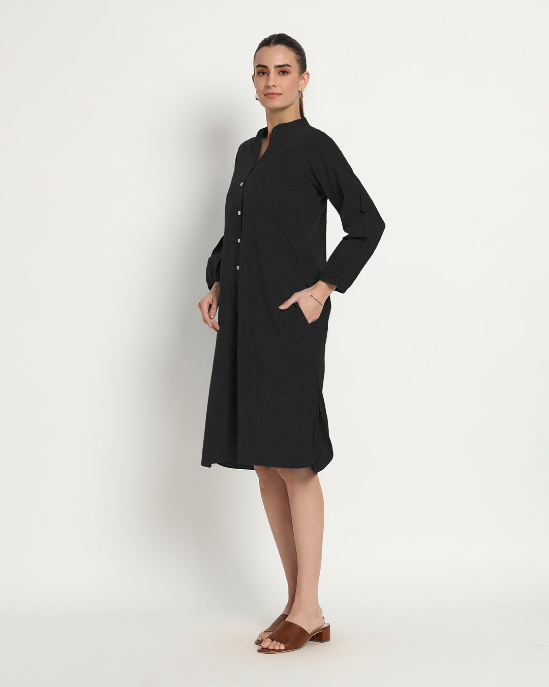 Classic Black Modish Elegance Notch Neck Dress
