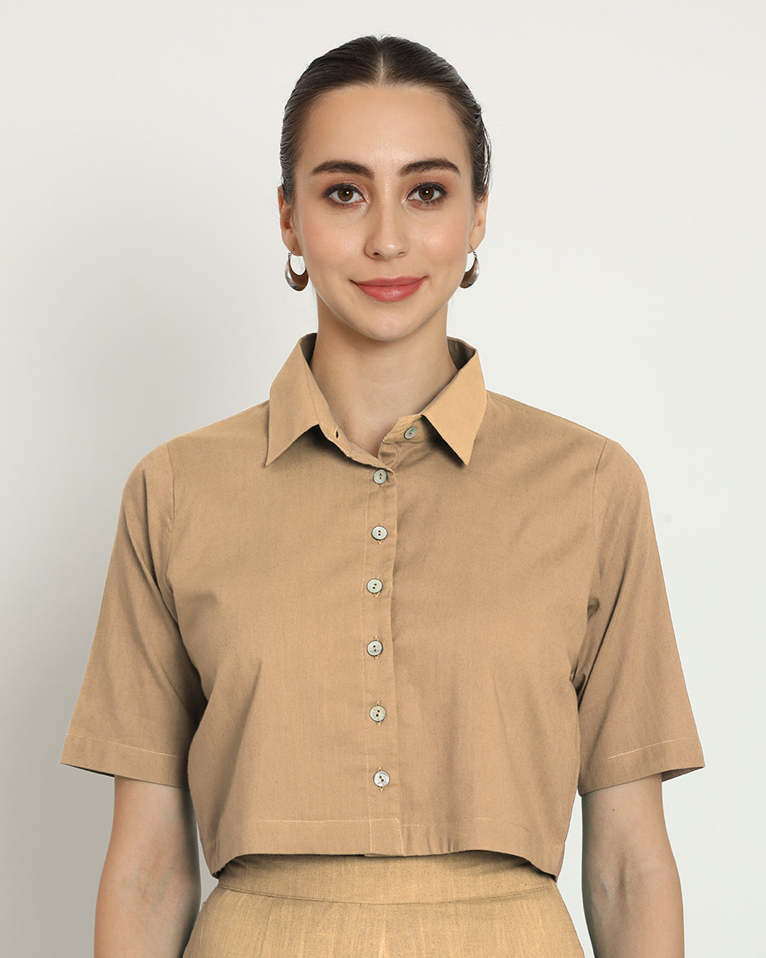Day In Beige Cropped Shirt Blouse