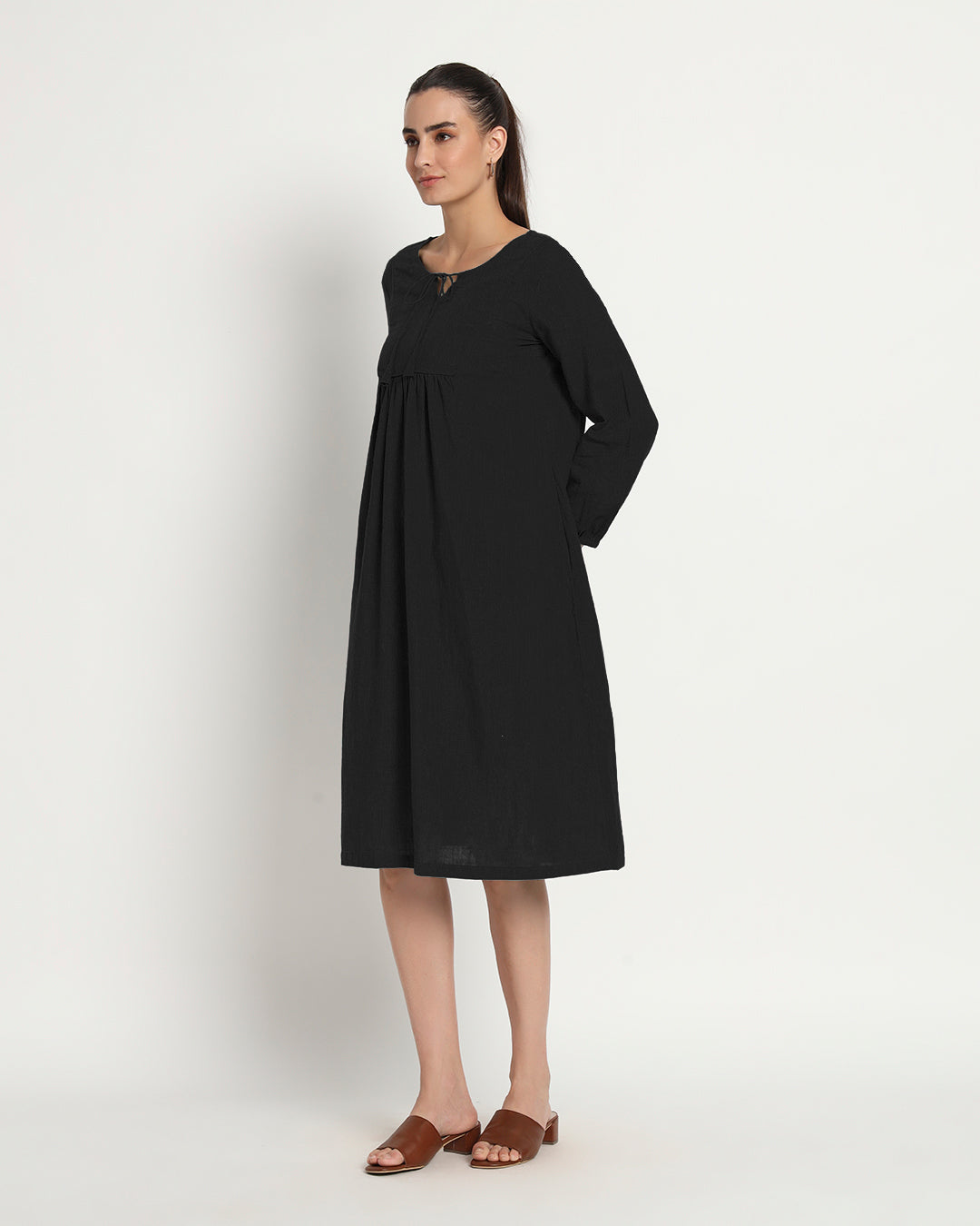 Classic Black Playful Tie-Up Neck Dress
