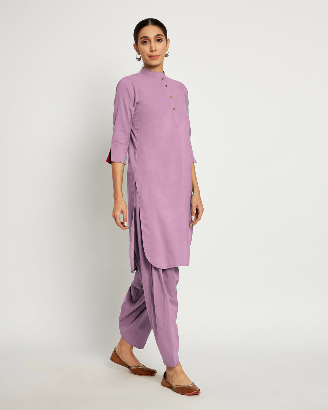 Iris Pink Band Collar Neck Solid Kurta (Without Bottoms)