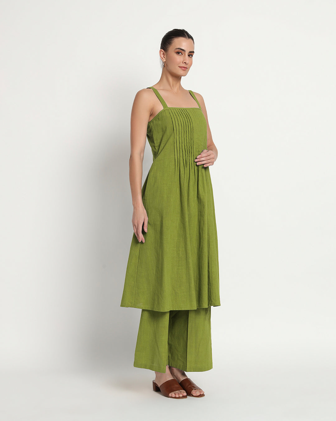 Sage Green Dreamy Flare Spaghetti Solid Co-ord Set