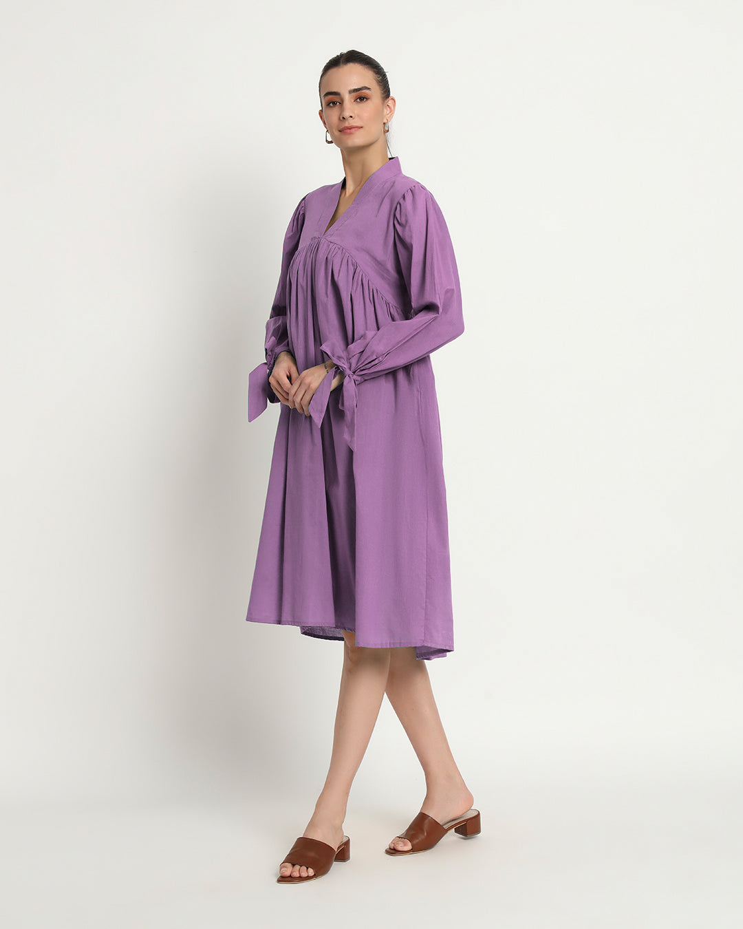 Wisteria Purple Bowtiful Gathering V Neck Dress