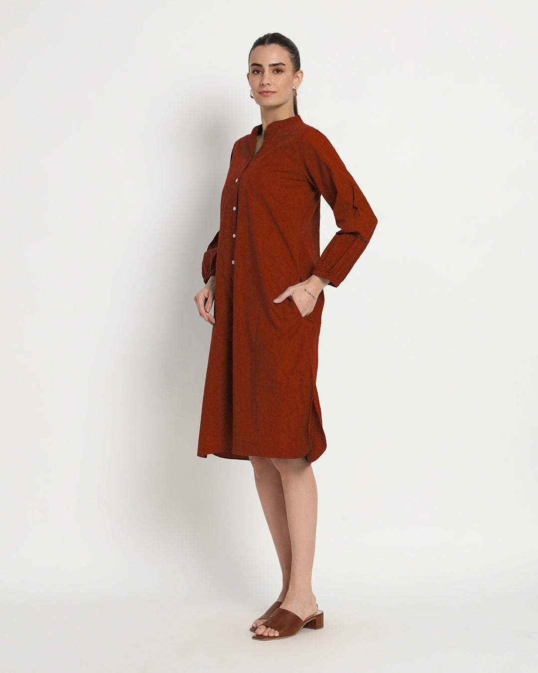 Russet Red Modish Elegance Notch Neck Dress