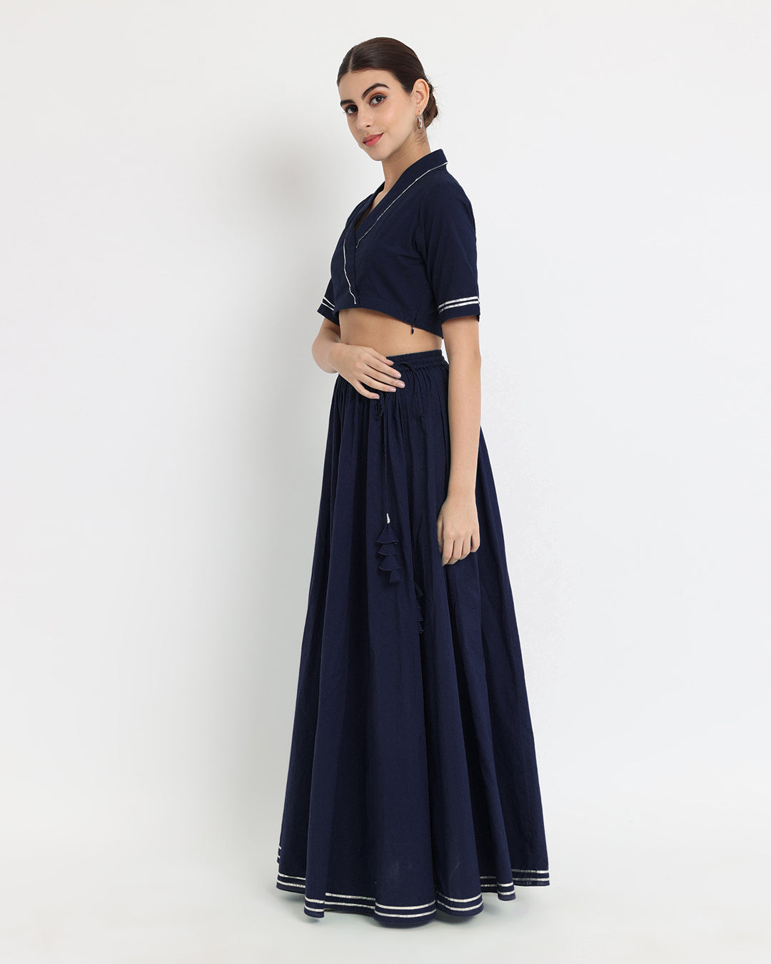 Midnight Blue Circle Cut Royal Wrap Fusion Co-ord Set