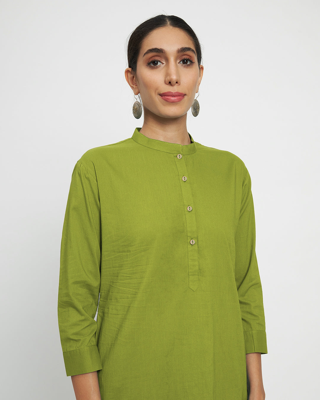 Sage Green Modern Mandarin Collar Solid Kurta (Without Bottoms)