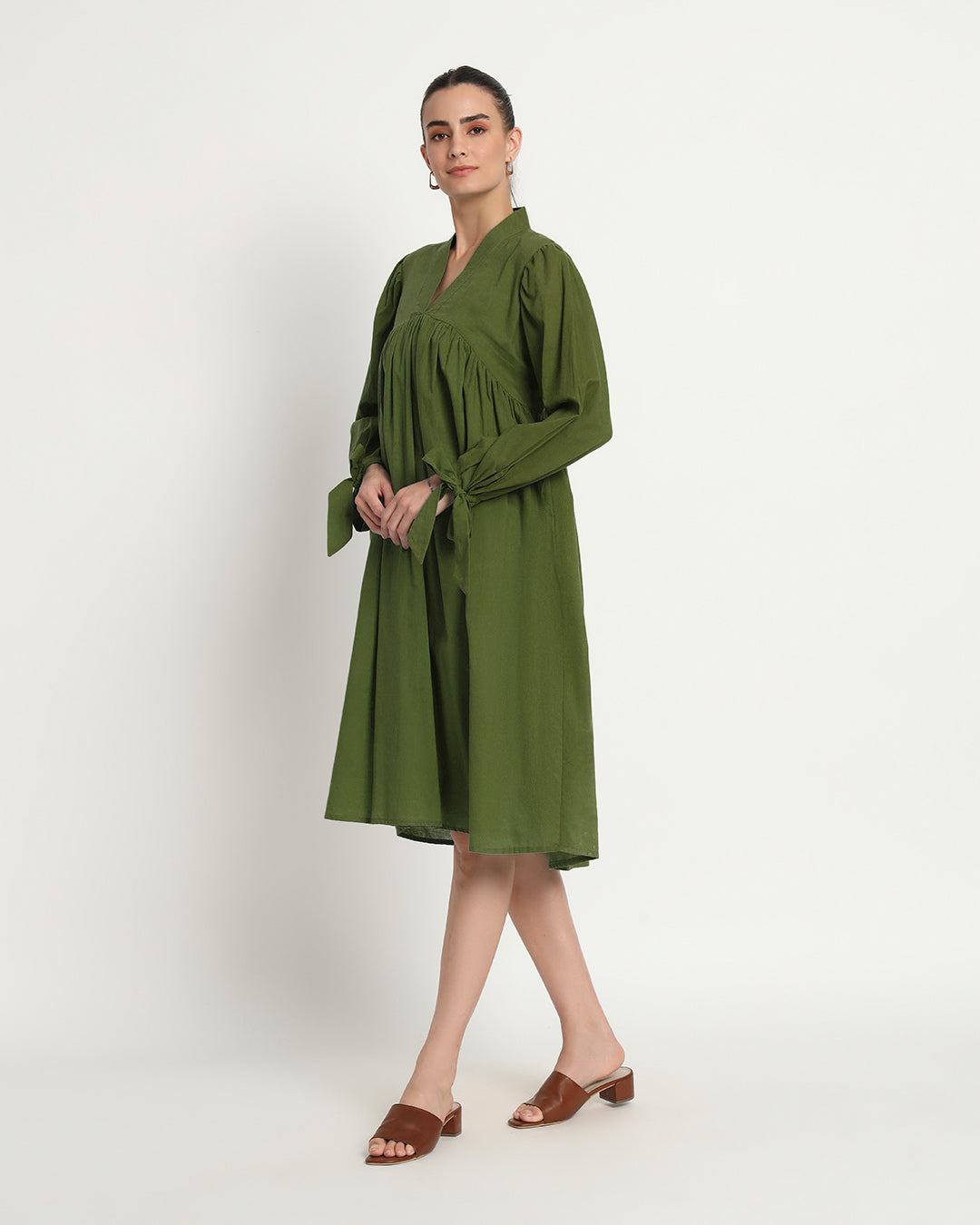 Greening Spring Bowtiful Gathering V Neck Dress