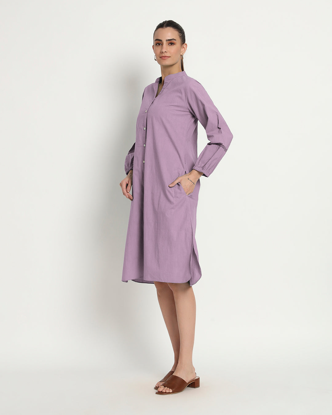 Iris Pink Modish Elegance Notch Neck Dress