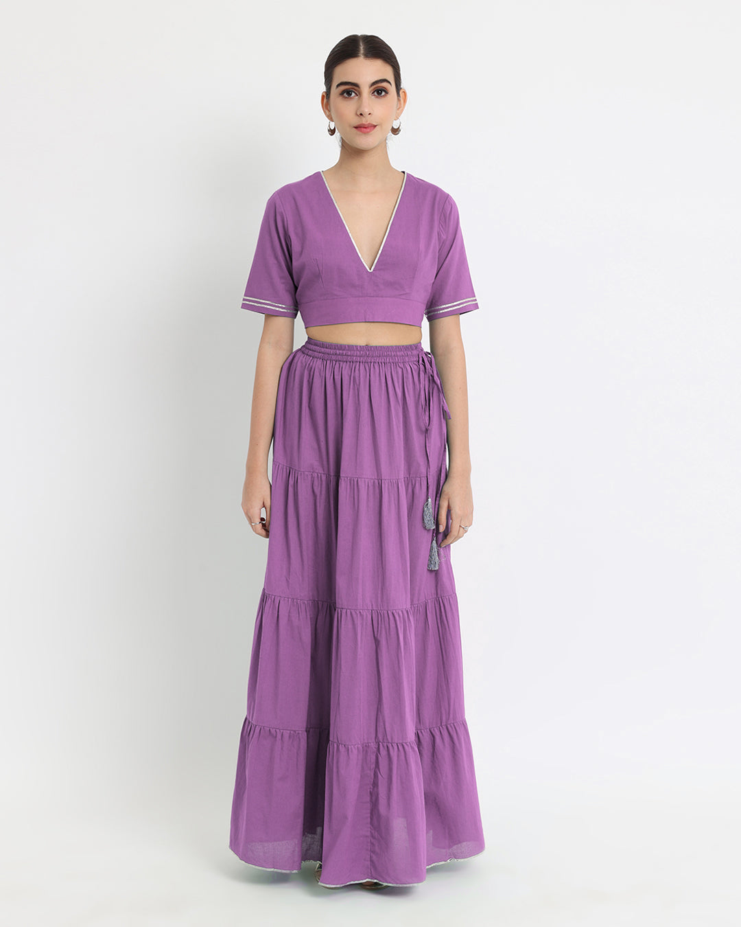 Wisteria Purple Tiery Lace Royal Deep V Co-ord Set