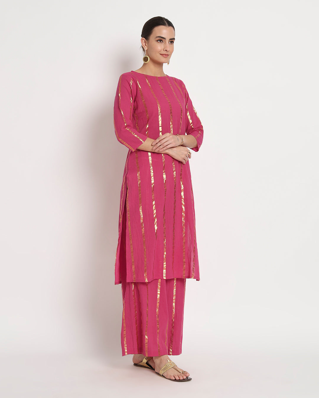 Queen's Gulabi Glisten Round Neck Gala Co-ord Set