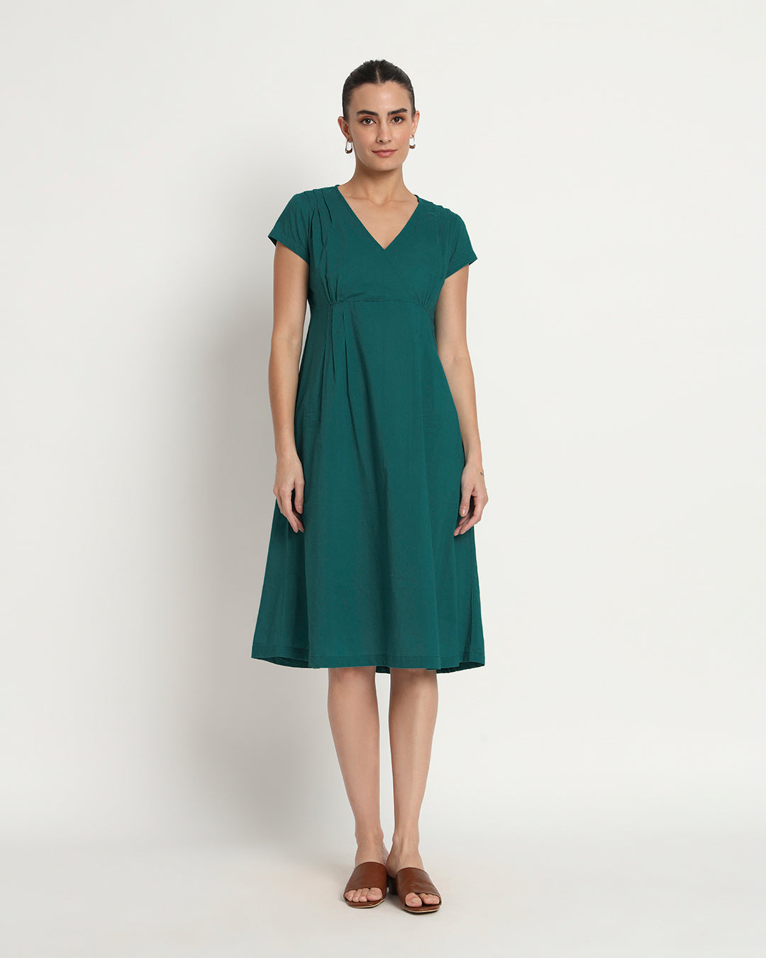 Deep Teal Voguish Verve V Neck Dress