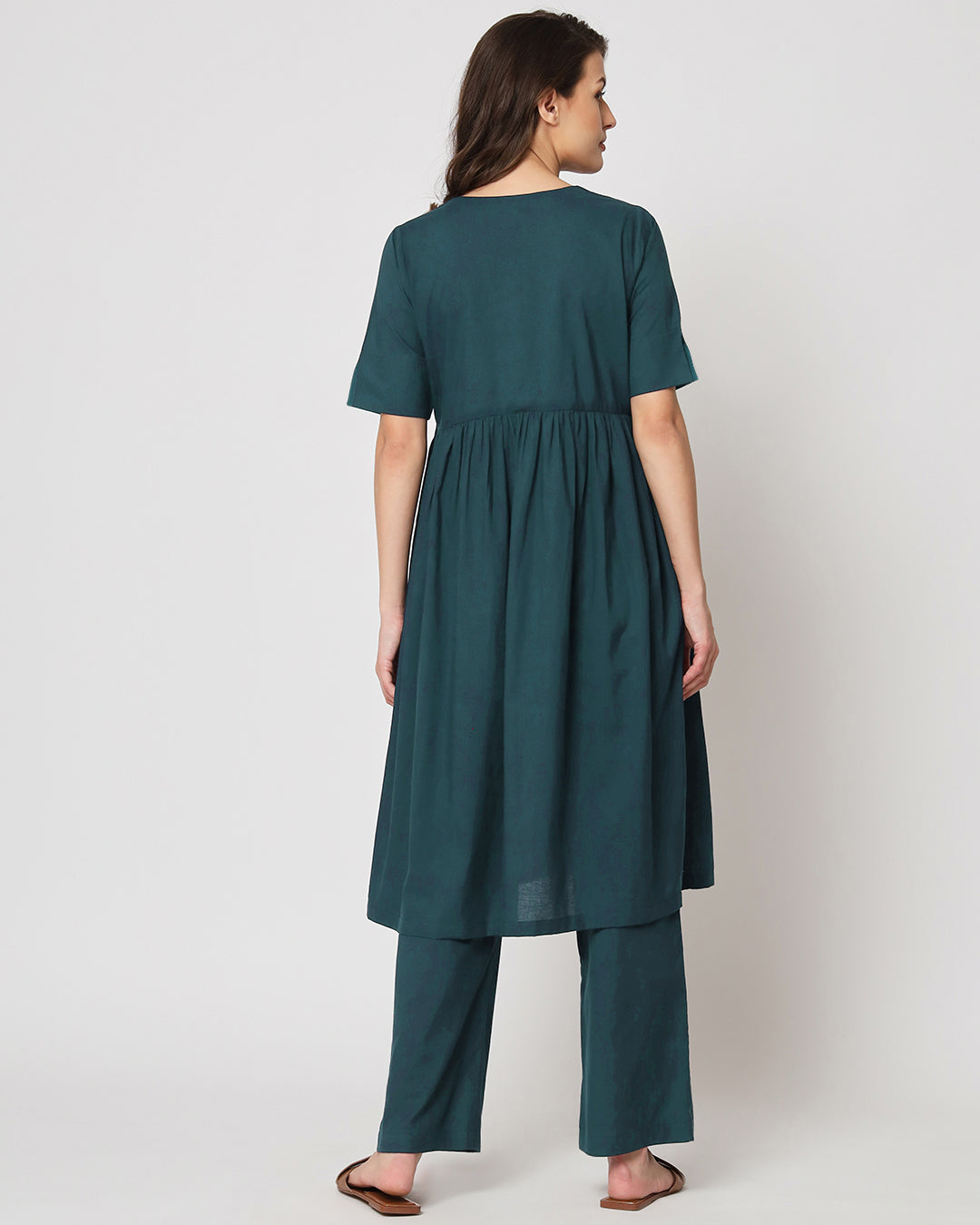 Deep Teal Gathered Solid Co-ord Set