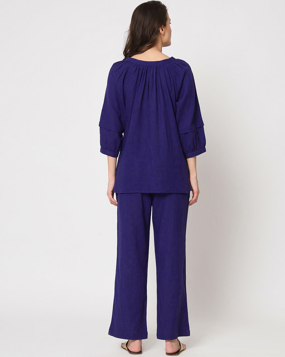 Aurora Purple Button Neck Solid Top (Without Bottoms)