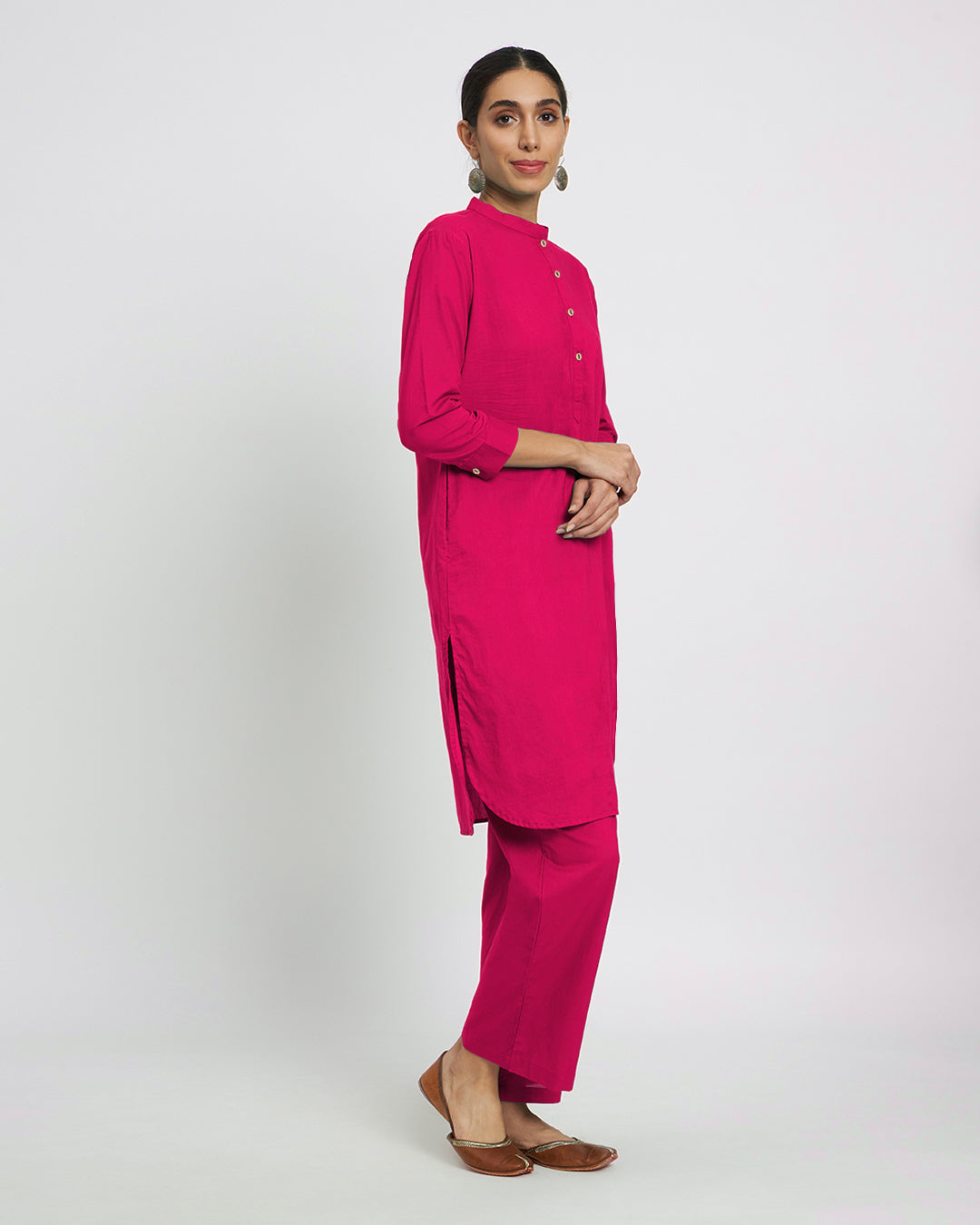 Queen's Gulabi Modern Mandarin Collar Solid Co-ord Set