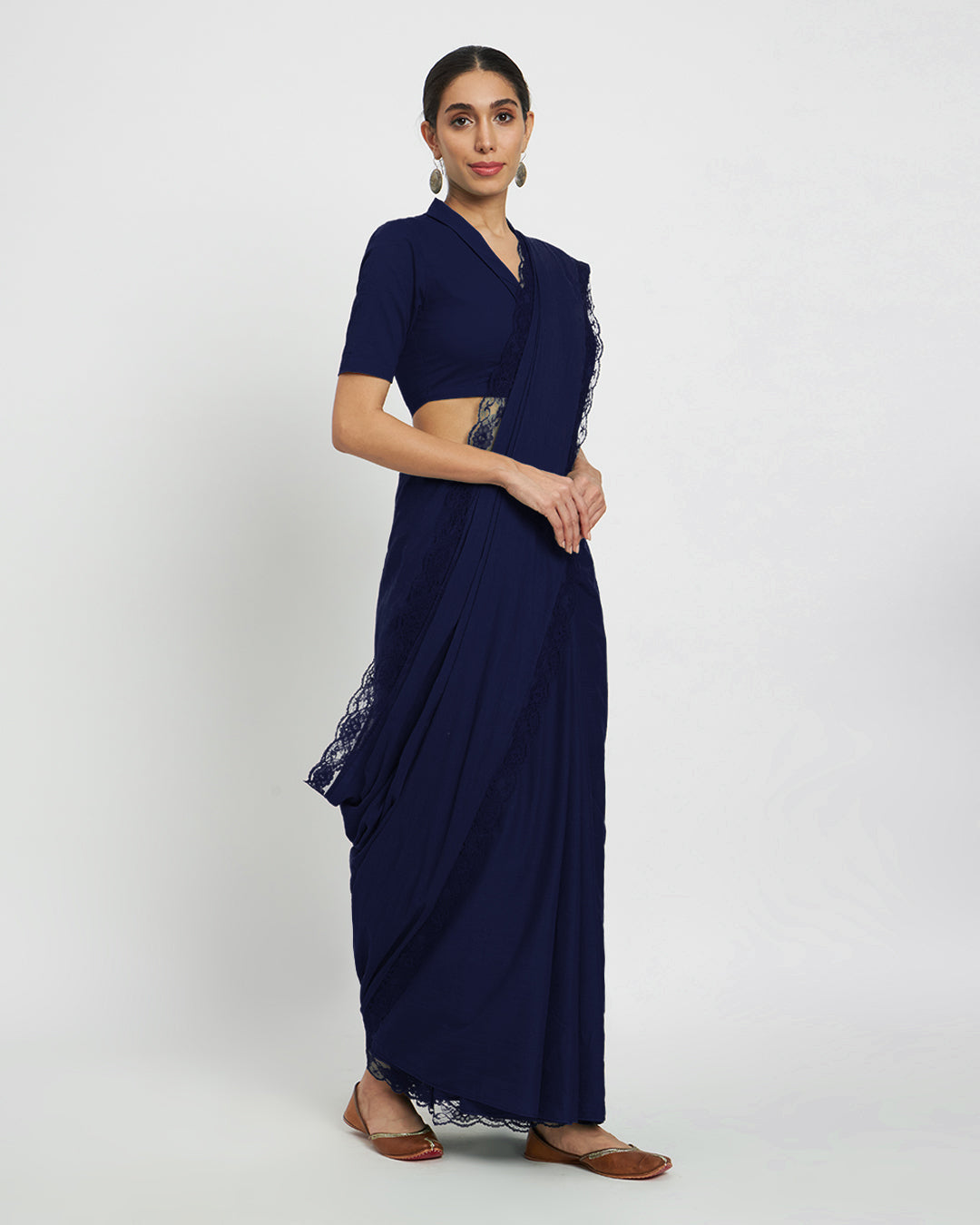 Midnight Blue Lace Medley Cotton Saree