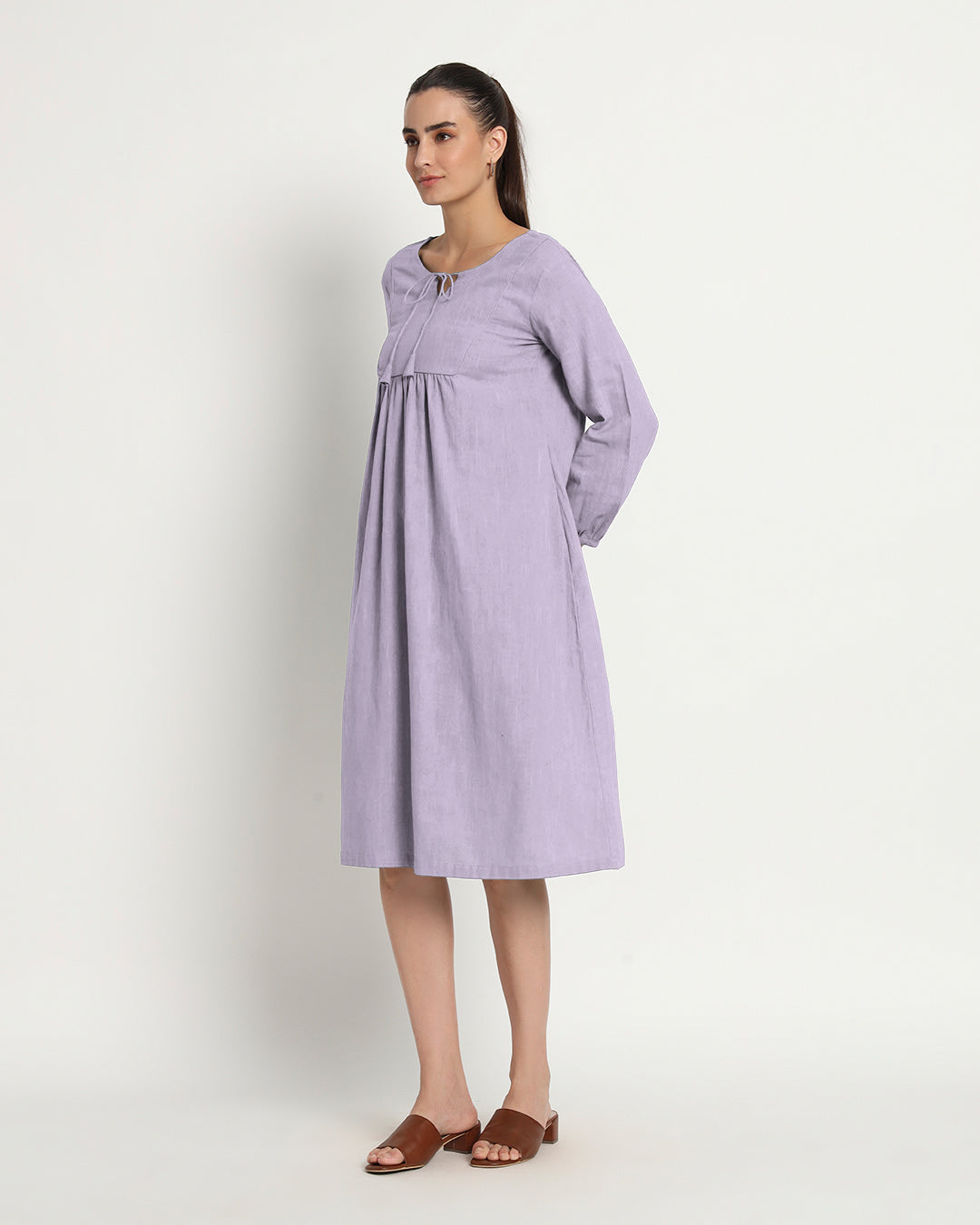 Lilac Playful Tie-Up Neck Dress