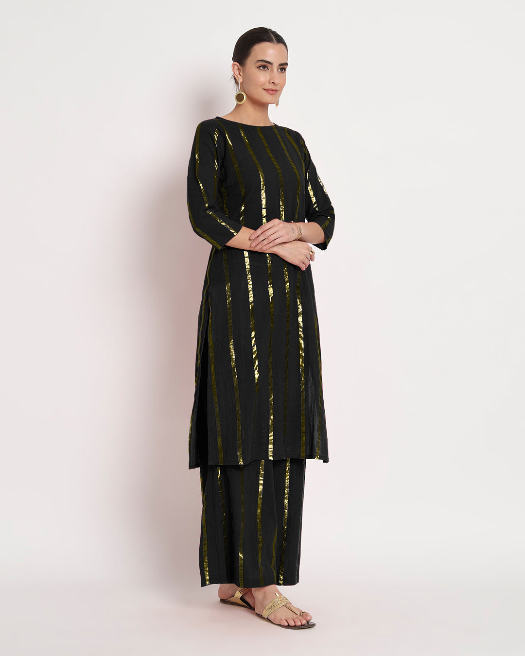 Classic Black Glisten Round Neck Gala Co-ord Set