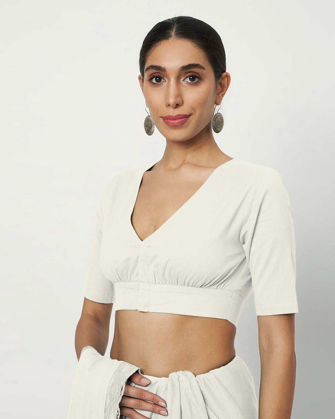 White Rayon Graceful Pleat Blouse