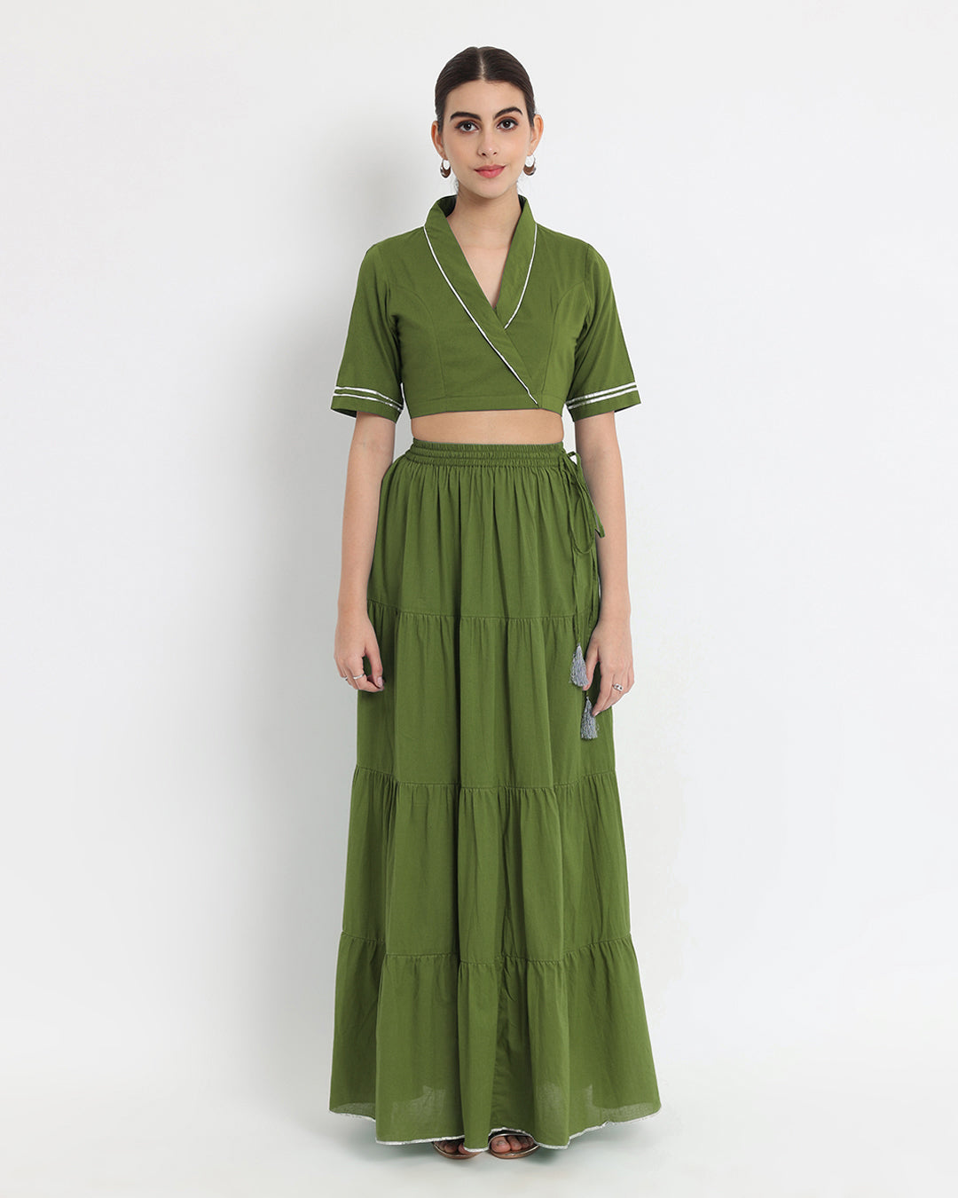 Greening Spring Tiered Lace Royal Wrap Fusion Co-ord Set