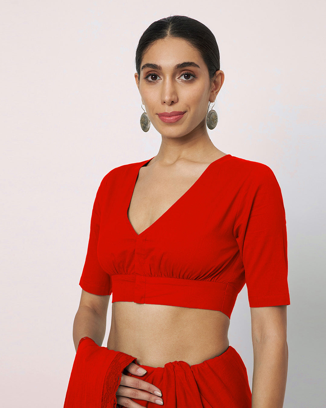Red Rayon Graceful Pleat Blouse