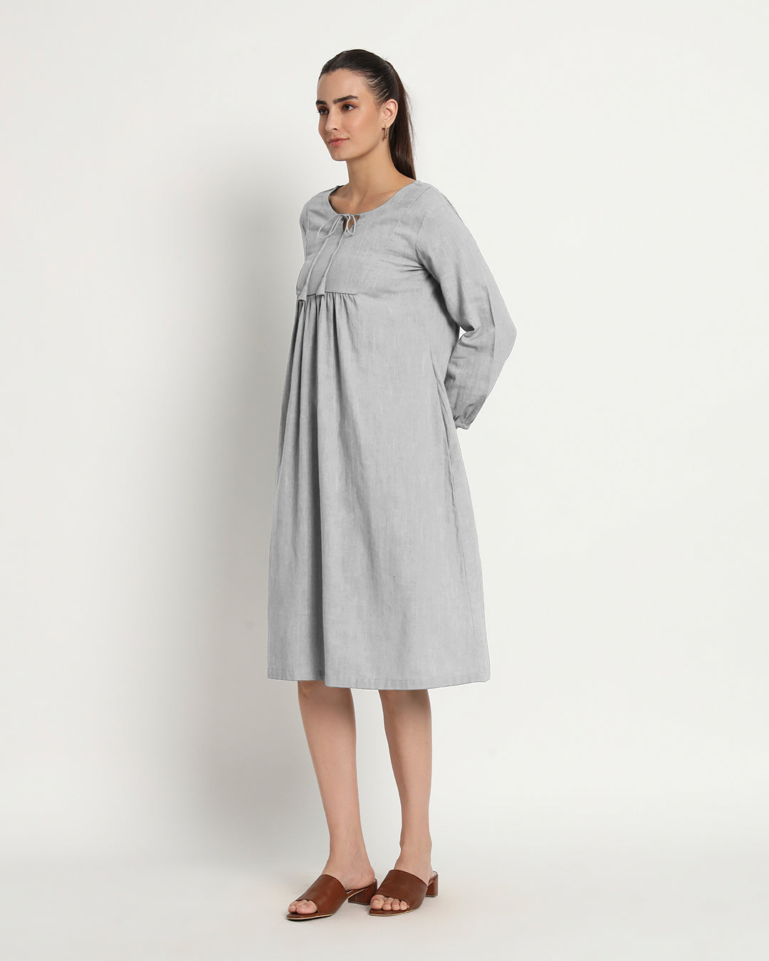 Iced Grey Playful Tie-Up Neck Dress