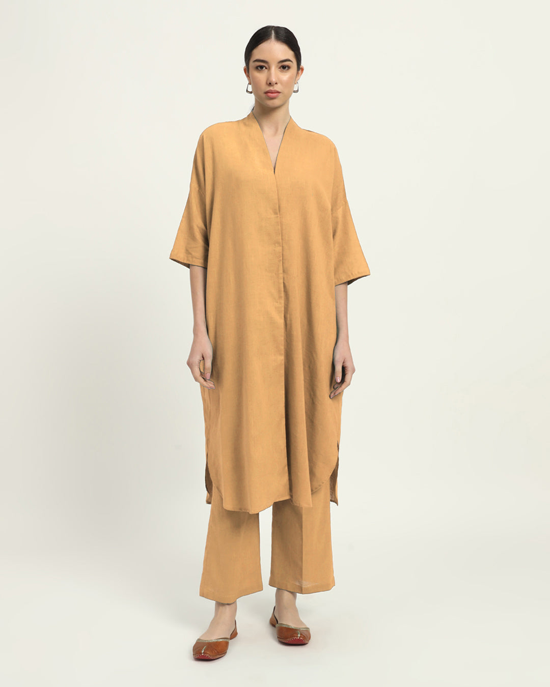 Combo: Black & Beige Serene Sojourn V Neck Solid Kurta